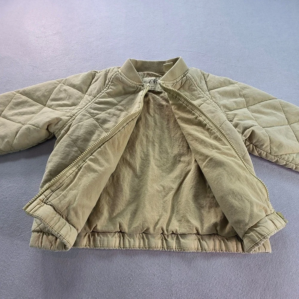 Zara Kids Tan Khaki Quilted Bomber Jacket Size 5 Years 110cm Full Zip Coat
